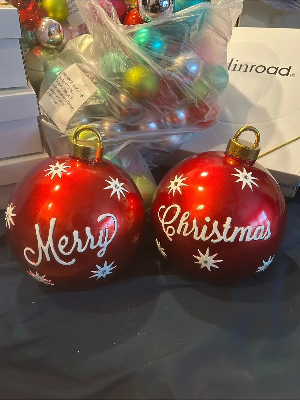 Grandin Road Merry Christmas Oversized Ornament Pair — NEW